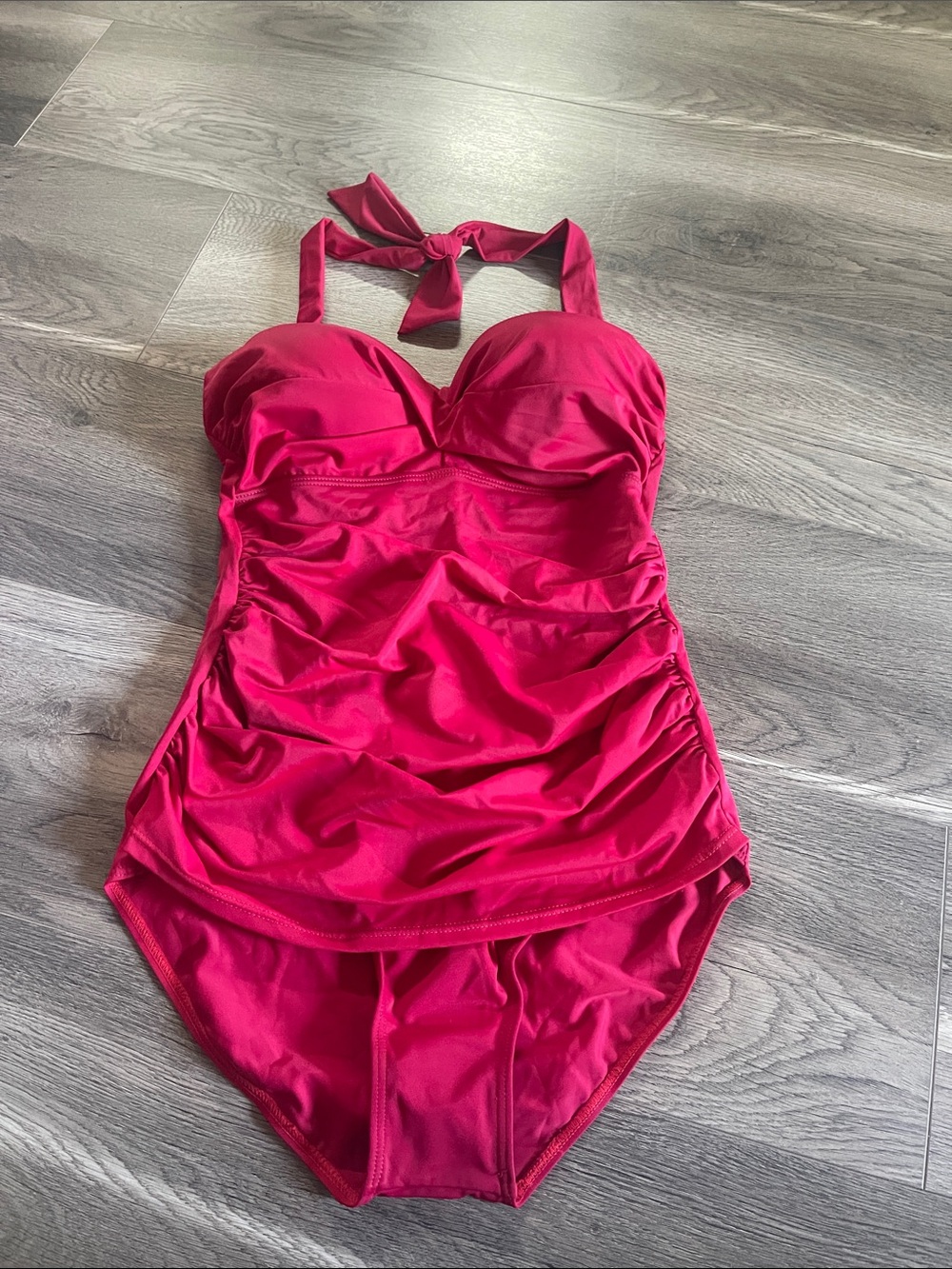 Ruche Halter One-Piece Swimsuit in Bright Fuchsia